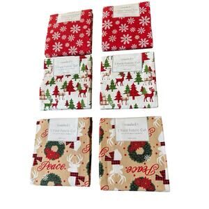 Lot 6 Christmas Fabric 1 Yard Cotton Snowflake Deer Trees Peace Holiday Sewing